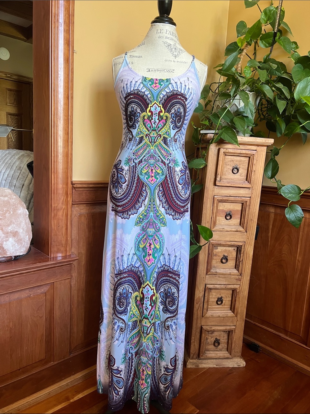 VENUS Multicolor Paisley Boho Long Dress Purple Blue Women’s Small